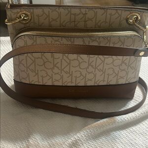 Calvin Klein Brown and Cream Crossbody Bag